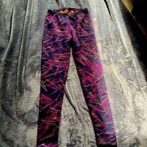 Just Cozy fleece line leggings purple, pink abstract design size M/L